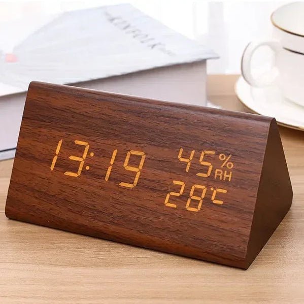 LED Alarm Clock Wood Look with 3 Alarms & Temperature | Bowlift