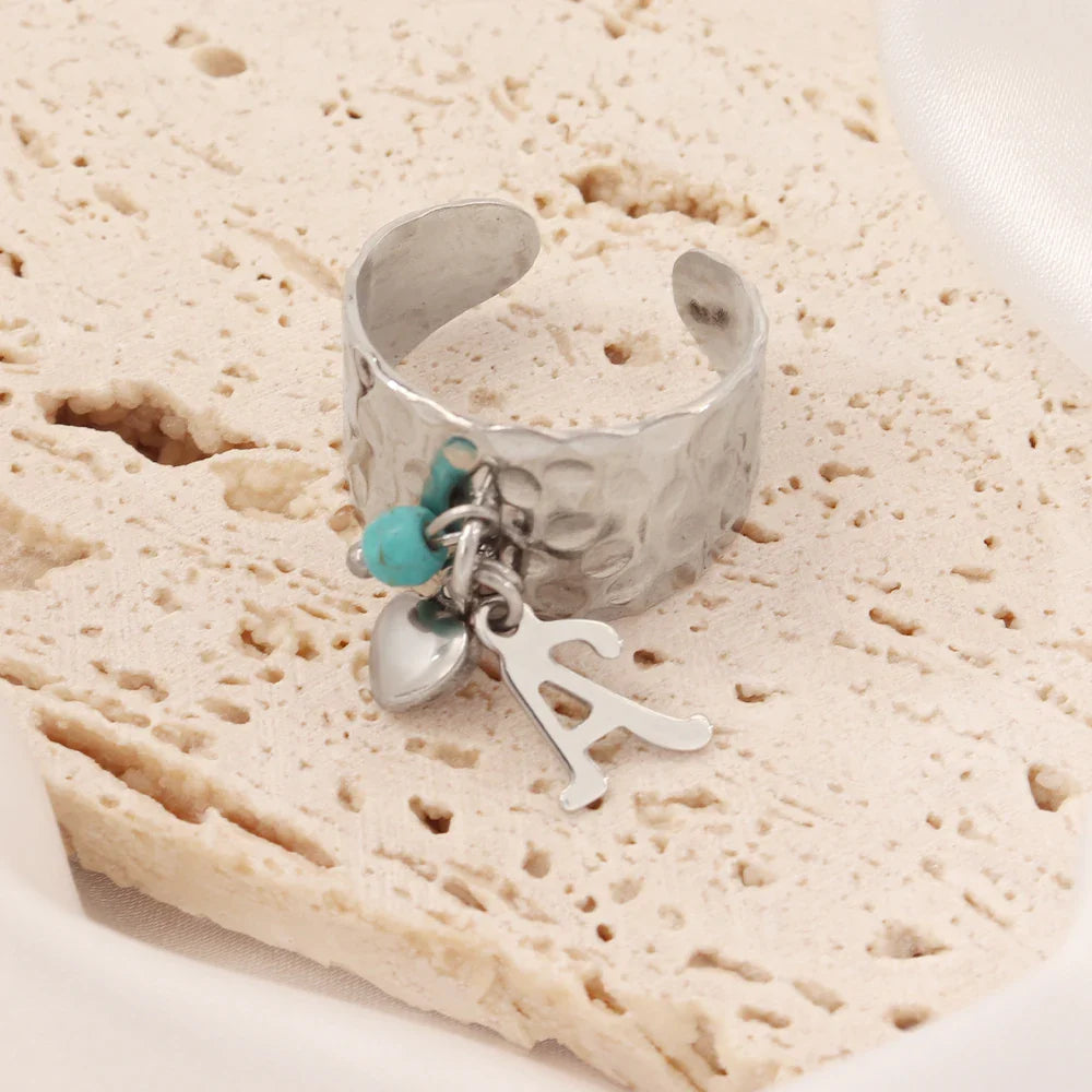 BowLift | Dainty Adjustable Letter Initial & Heart Pendant Ring