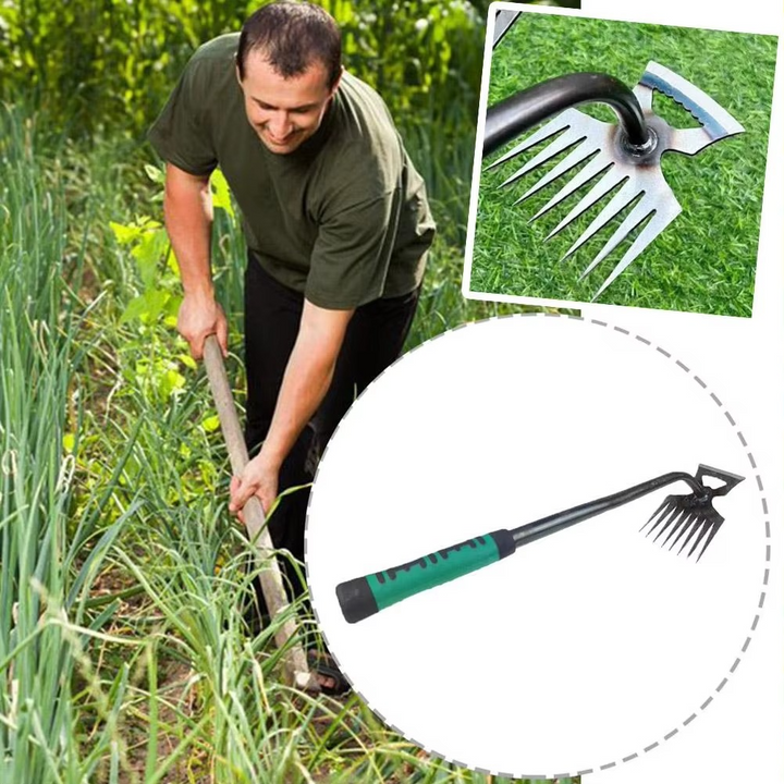 BowLift | Dual-Purpose 8-Tooth Manganese Steel Hoe with Non-Slip Rubber Handle for Weeding, Digging, and Soil Loosening