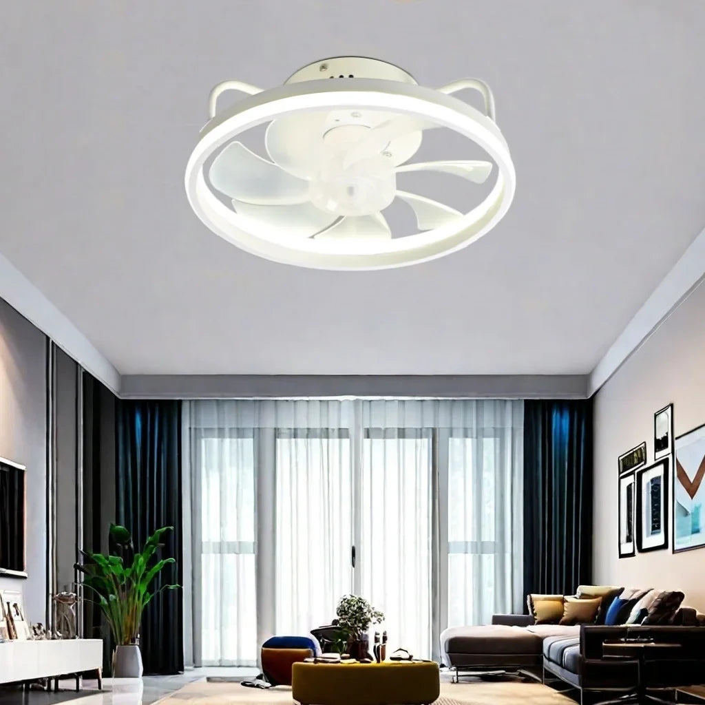 Modern LED Ceiling Fan Light with DC Motor - 6 Speed, Timer, Low Floor Attic Fan, Remote Control Decorative Light | Bowlift