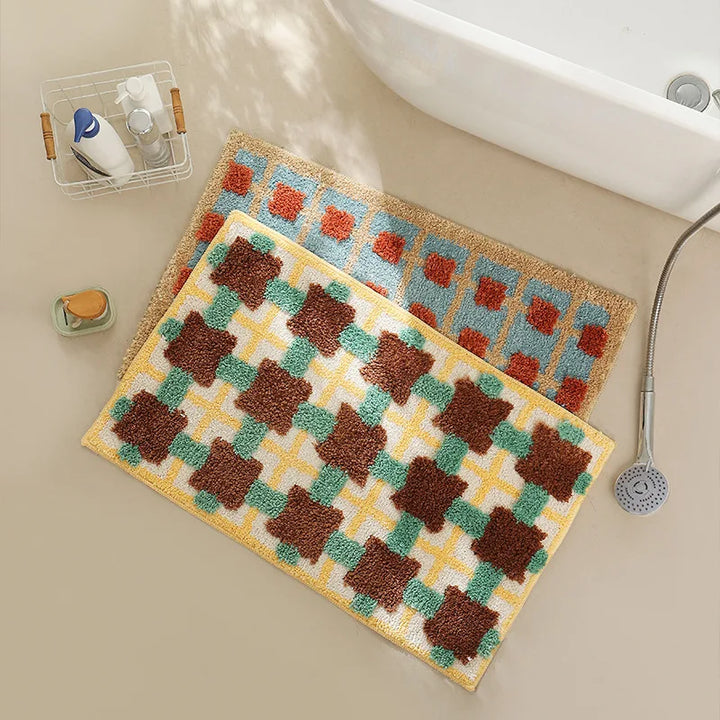 Abstract Grid Tufted Bath Mat | Bowlift