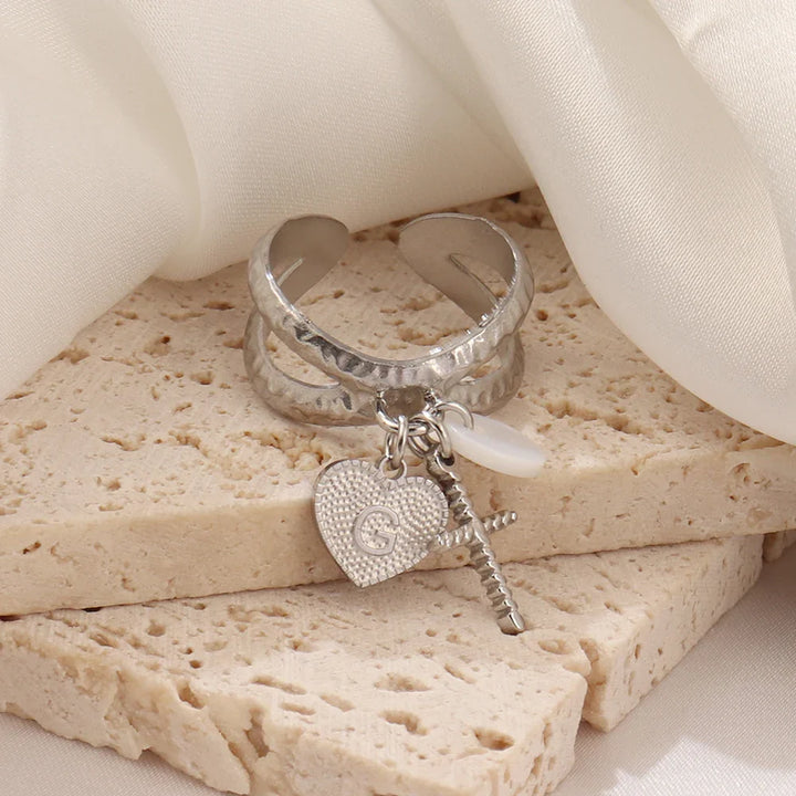 BowLift | Dainty Cross & Heart Initial Ring