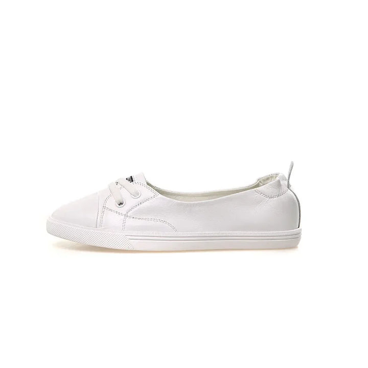 BowLift | 100% Genuine Leather Shoes Women Flat Casual Shoes Soft Cowhide White Flats