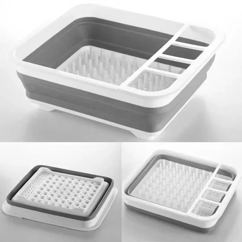 BowLift | TrockniQ Foldable Drying Rack Kitchen | Dish Rack with Water Drain | Space-Saving & Washable | Modern Design Made of Plastic