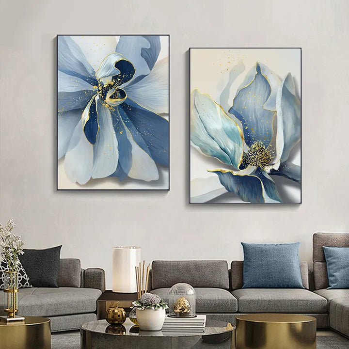 Big Blue Petal Floral Wall Art Fine Art Canvas Prints Modern Botanical Abstract Pictures For Living Room Bedroom Dining Room Art Decor | Bowlift
