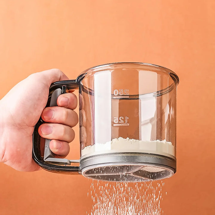BowLift | Bakina Flour Sieve semi-automatic | Double sieve with squeeze handle | Fine mesh for baking & powdered sugar | Set of 2