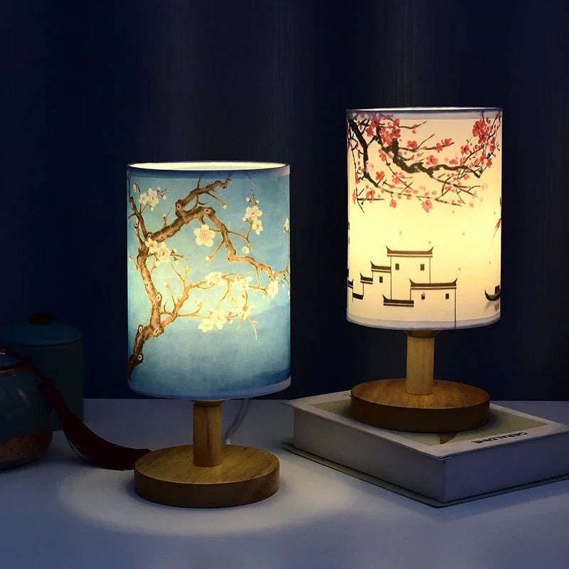 BowLift | LiánHua LED Table Lamp Plum Blossom | Dimmable | Fabric Shade in Chinese Style | Warm White Light | EU Plug