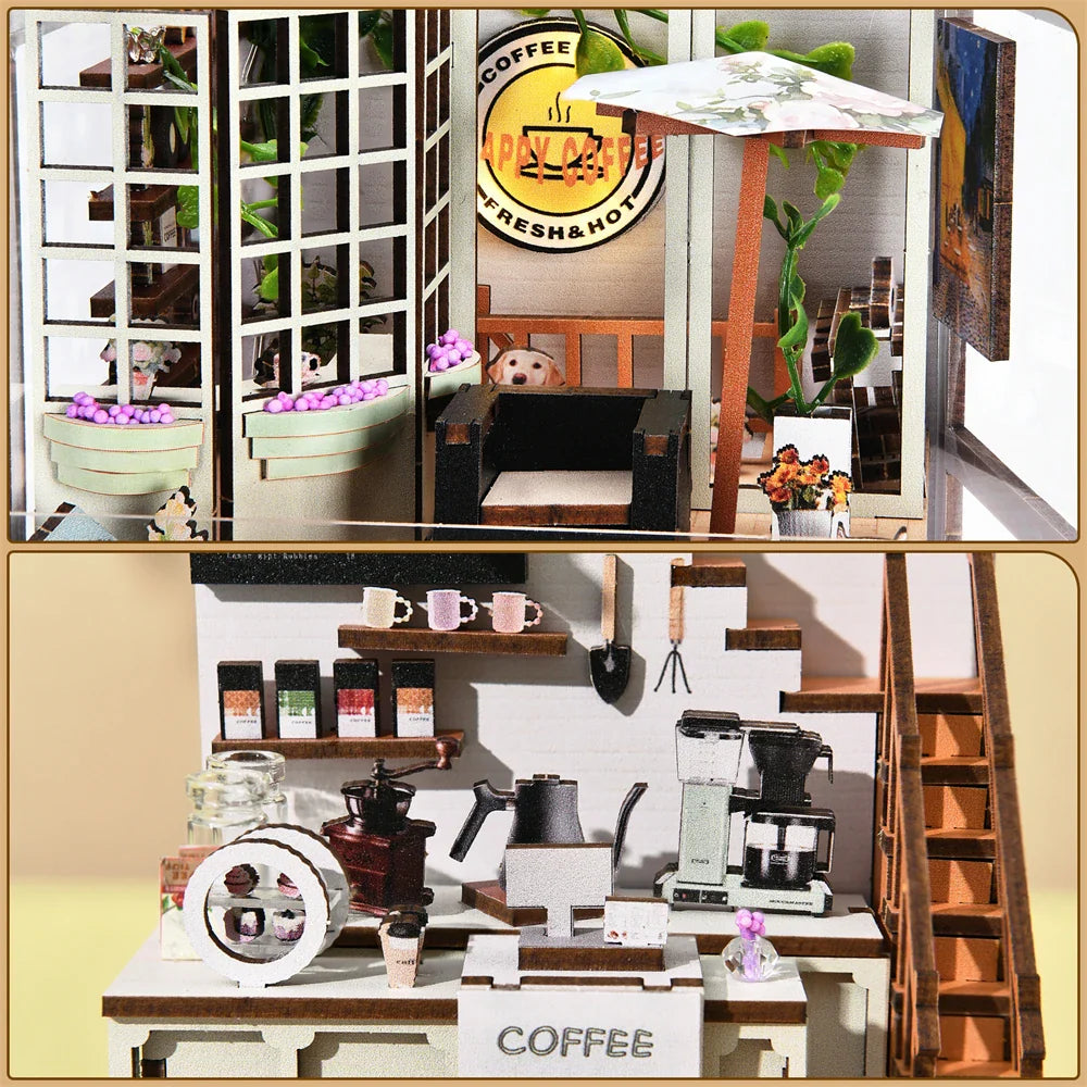 BowLift | SoleCaffè DIY Book Nook | Miniature Coffee House 3D Wood Kit | With LED Lighting | Creative Bookshelf Diorama & Gift Idea