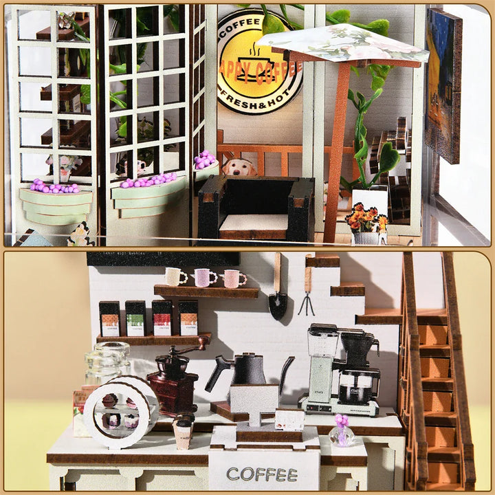 BowLift | SoleCaffè DIY Book Nook | Miniature Coffee House 3D Wood Kit | With LED Lighting | Creative Bookshelf Diorama & Gift Idea
