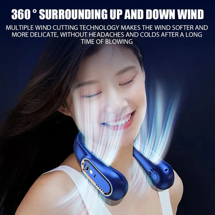 Portable Mini Bladeless Neckband Fan with Digital Display - USB Rechargeable Air Cooler for Neck, Hands-Free Cooling Experience | Bowlift
