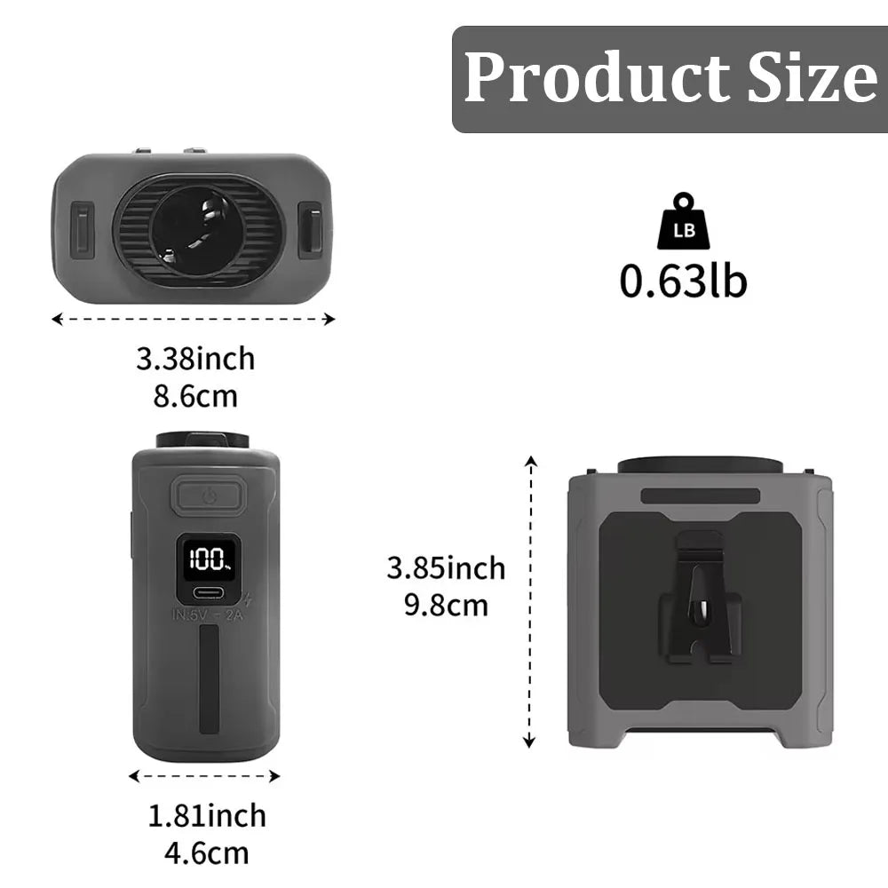 10000mAh Waist Clip Fan with Power Bank – Portable Hands-Free Rechargeable Fan | 5-Speed Cooling, Battery Display, USB Charging, Outdoor Wearable Fan | Bowlift