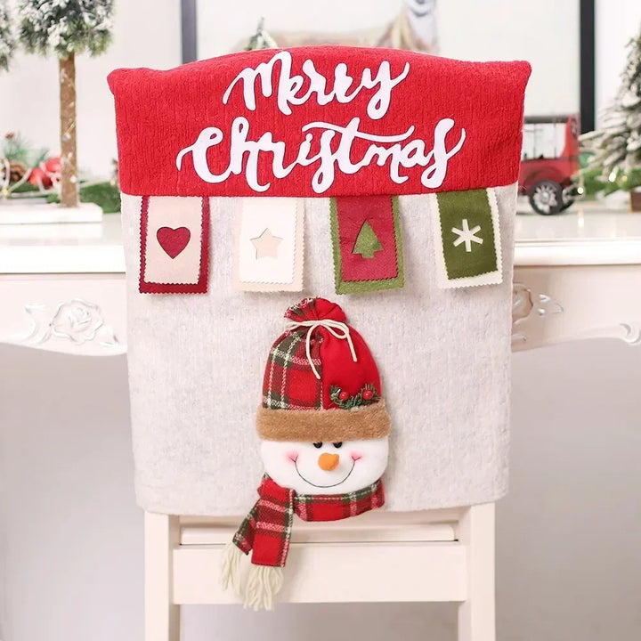 BowLift | Christmas chair cover MerrySeat | Santa, Snowman & Reindeer Design | Fabric chair cover | Reusable decoration for Christmas