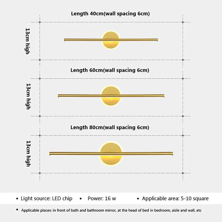 BowLift | LED Wall Light LineaLux | Black & Gold | 40/60/80 cm | Warm, Cold & Three-Color Light | Modern Mirror & Wall Lighting