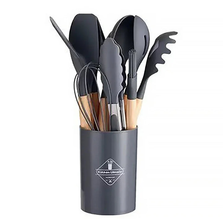 ChefEase – 12-piece silicone kitchen utensil set with wooden handles Bowlift