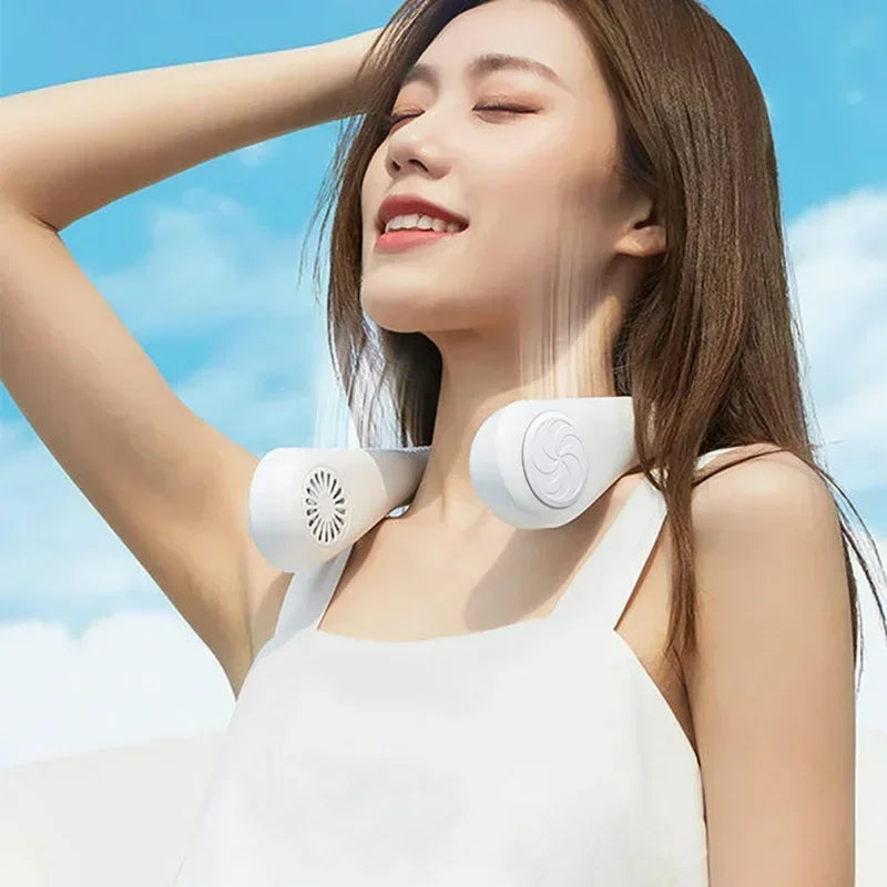 Portable Mini Neck Hanging Fan – Wearable USB Air-Cooled Fan for Summer, Outdoor Sports, Running, Travel, No Blades Design | Bowlift