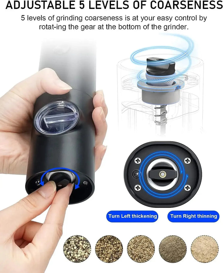 BowLift | 2 Pieces Electric Salt and Pepper Mill with Adjustable Grinding Degree, Refillable Mill, Battery-Powered Kitchen Gadget