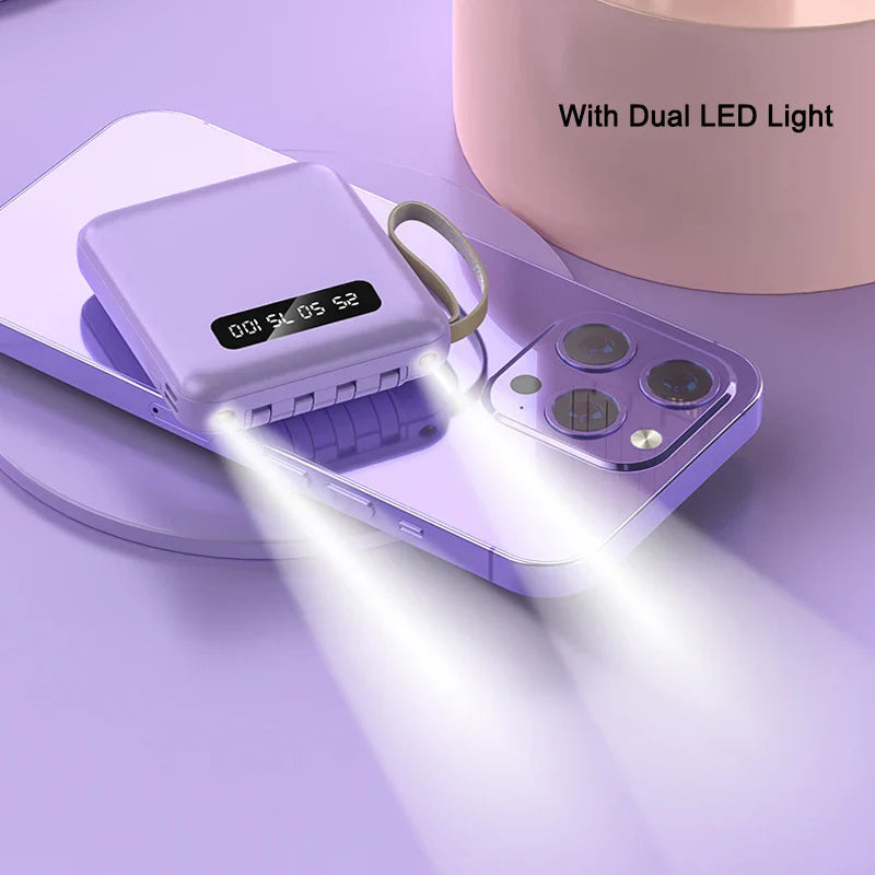 BowLift | Mini Powerbank with Mirror Display | 20,000 mAh | Quick Charge Function & Integrated Cables | For iPhone, Samsung, Xiaomi & more