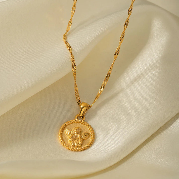 BowLift | 18k Dainty Textured Angel Pendant Necklace