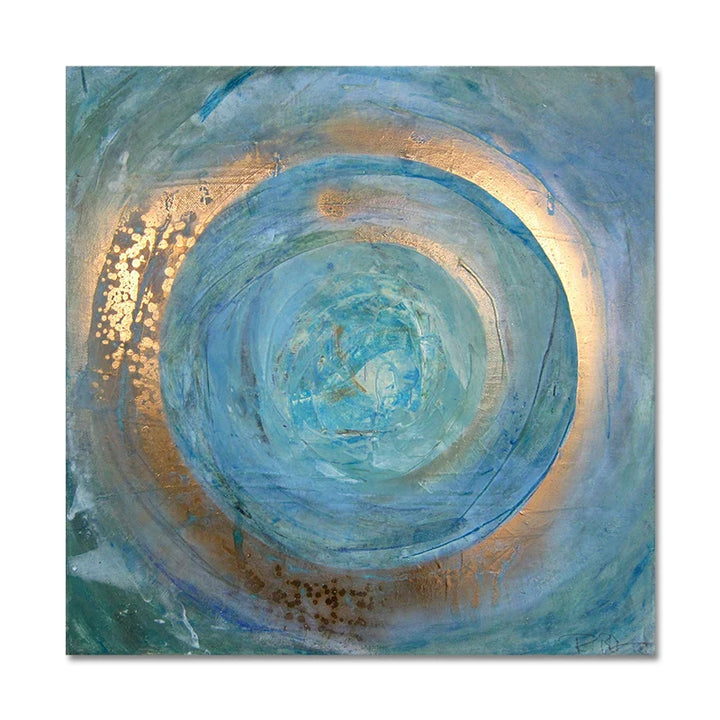 Blue Golden Swirl Circle Wall Art Fine Art Canvas Prints Square Format Abstract Pictures For Living Room Bedroom Home Office Art Decor | Bowlift