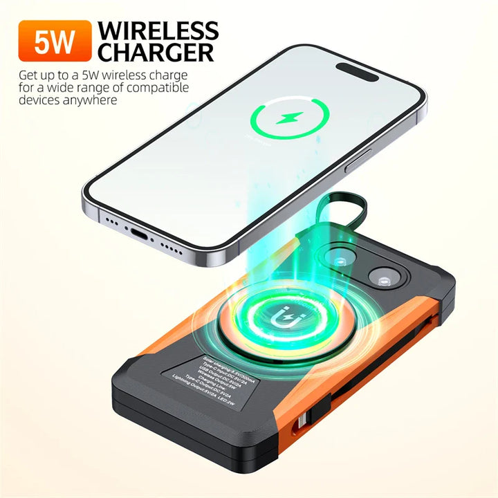 BowLift | Voltaris MagCharge Solar Powerbank 10000mAh | Magnetic Wireless Charging | 22.5W Fast Charging Function | With Cable & Flashlight | For iPhone, Samsung & Co.