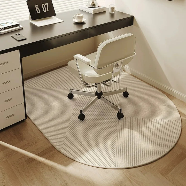 BowLift | Round Office Chair Mat 100cm – Beige Striped Non-Slip Carpet Protector