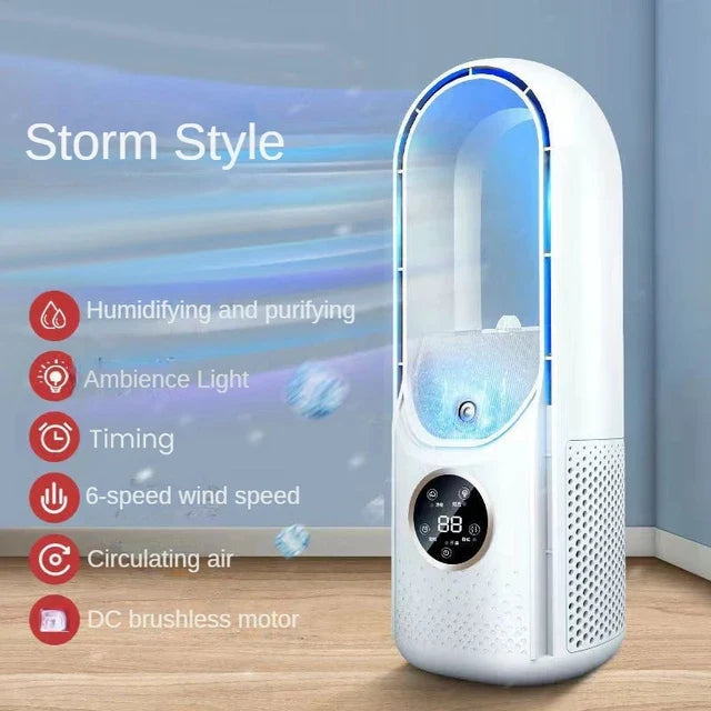 Portable USB Leafless Air Cooler – Silent 6-Speed Electric Fan with Timer & Humidifier | Bowlift