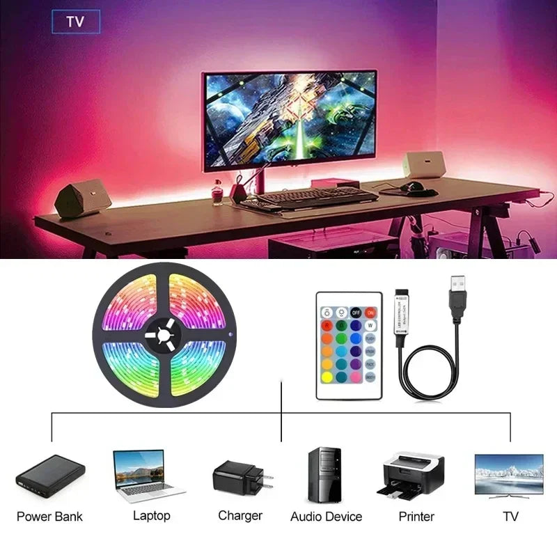 BowLift | RGB 5050 LED Strip Light with Remote Control & App Control - USB-powered