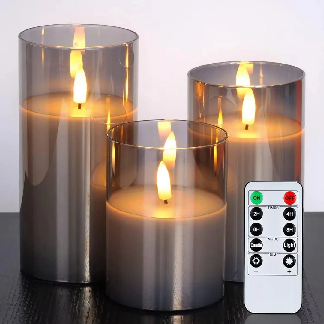 BowLift | Lumièrea | LED Candle Set with Glass | Flickering & Remote Control | Timer | Wedding & Christmas