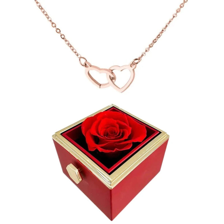 BowLift | Two Hearts Necklace with Rotating Rose Gift Box