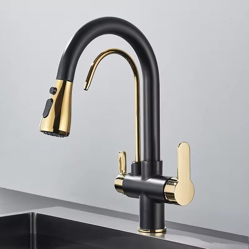 Matte Black Filter Faucet for the Kitchen, Pull-Out Spray, 360° Rotation, Three-Way Water Filter Tap, Sink Mixer | Bowlift