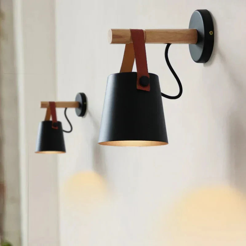 NordicGlow Light - Wooden LED Wall Lamp with Leather Accents Bowlift