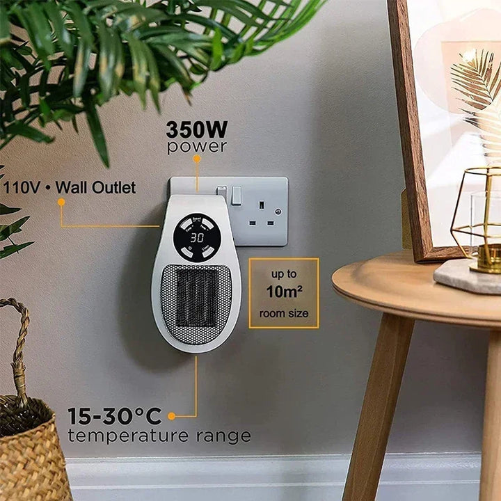 BowLift | ThermoEase 350W Compact Heating Device | Wall Socket Heater with Remote Control | LED Display & Timer | 180° Rotating Plug