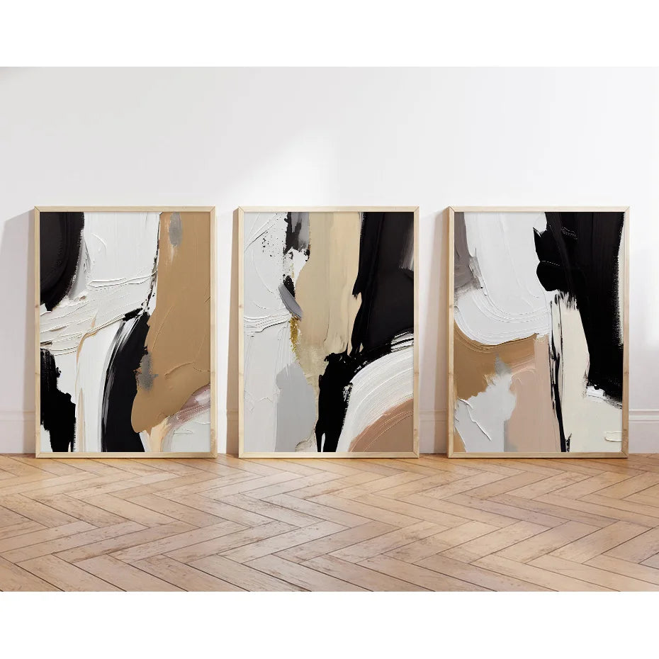 Earthen Contours Abstract Monochrome Fusion Canvas Print Wall Art Pictures For Modern Living Room Bedroom Home Office Decor | Bowlift