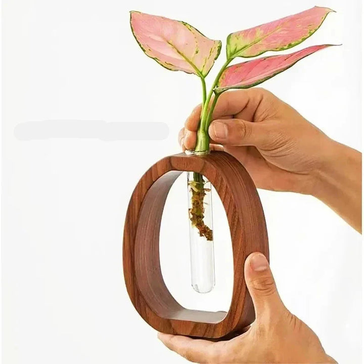 Handmade Nordic Wooden Frame Vase With Clear Glass Tube For Minimalist Floral Arrangements Modern Scandinavian Home Decor | Bowlift