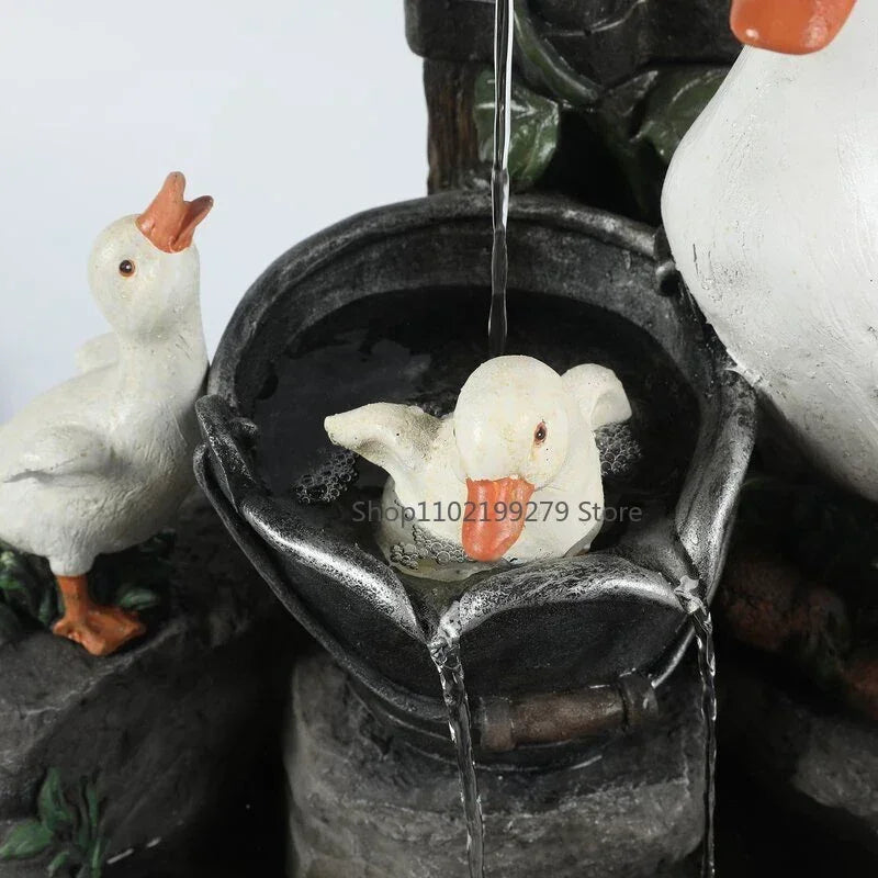 BowLift | Lunaverde Solar Deco Fountain Duck & Squirrel | Garden Figure with LED Light | Weatherproof Resin | For Terrace & Balcony