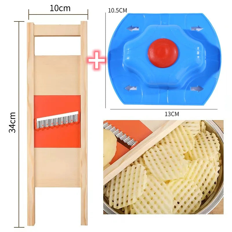 BowLift | CrissChef Potato Slicer | Grid Shape & Stainless Steel | Creative Vegetable Chips | Wooden Handle