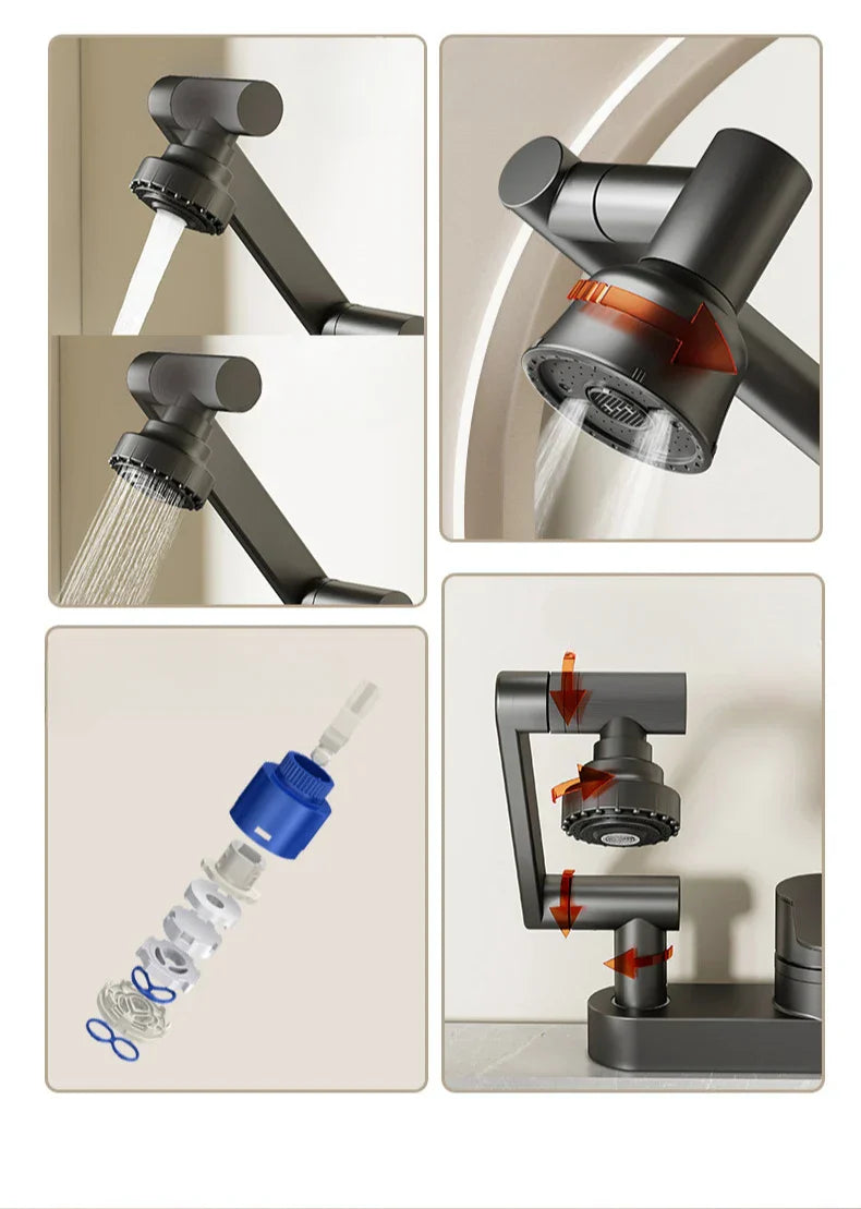 Aqua Twist Duo-Flex Basin Mixer – 360° swiveling two-hole faucet for hot and cold water Bowlift