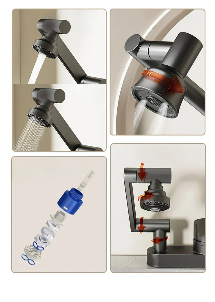 Aqua Twist Duo-Flex Basin Mixer – 360° swiveling two-hole faucet for hot and cold water Bowlift