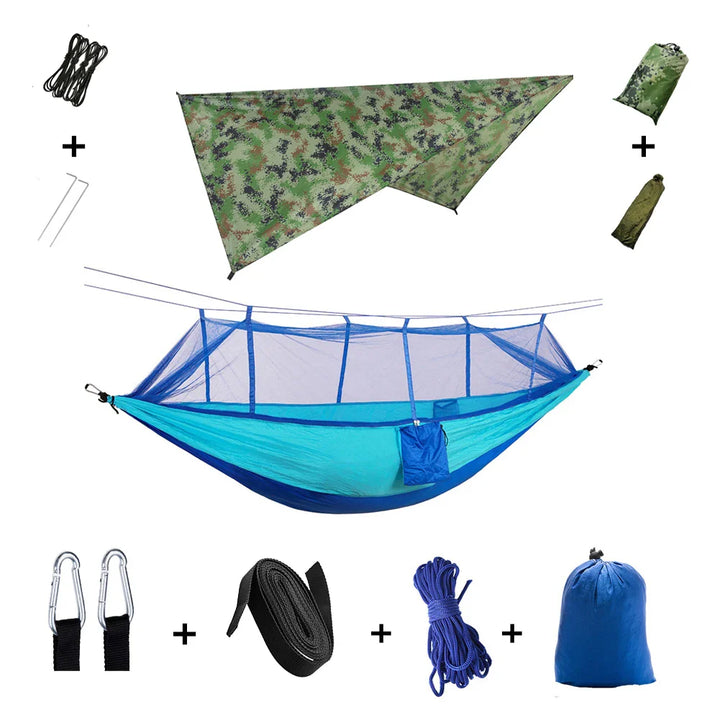 BowLift | Trek Viva Camping Hammock | Integrated Mosquito Net & Rain Cover | Ultralight & Tear Resistant | 3-in-1 Outdoor Solution
