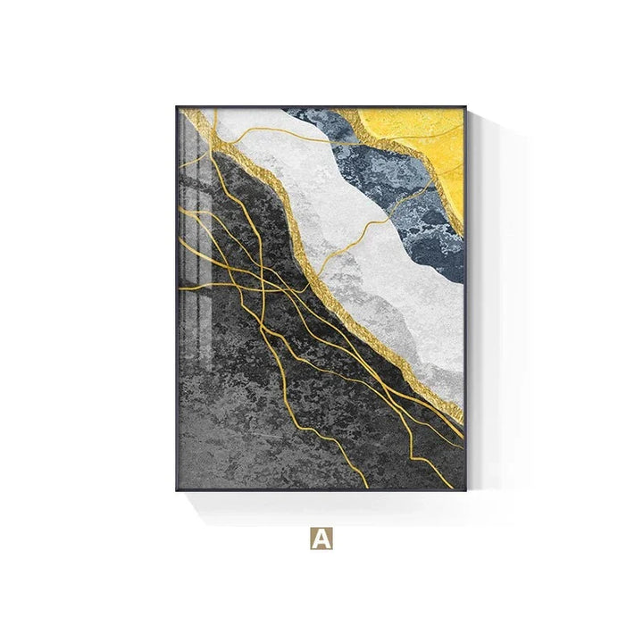 Modern Abstract Shades Of Grey Blue Yellow Wall Art Fine Art Canvas Prints Pictures For Modern Apartment Living Room Light Luxury Home Decor | Bowlift