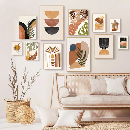 Terracotta Moon Abstract Bohemian Botanical Still Life Wall Art Fine Art Canvas Prints Gallery Wall Pictures For Modern Living Room Dining Room Art Decor | Bowlift