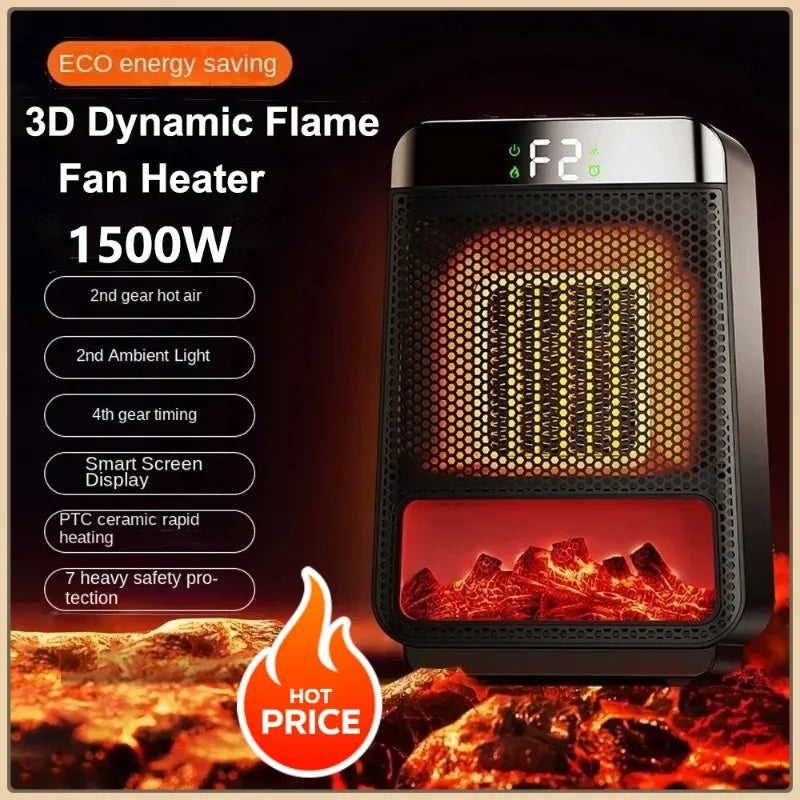 BowLift | 3D Dynamic Flame Electric Heater | 1500W Portable, ECO-Friendly & Fast Heating for Bathroom and Home Use