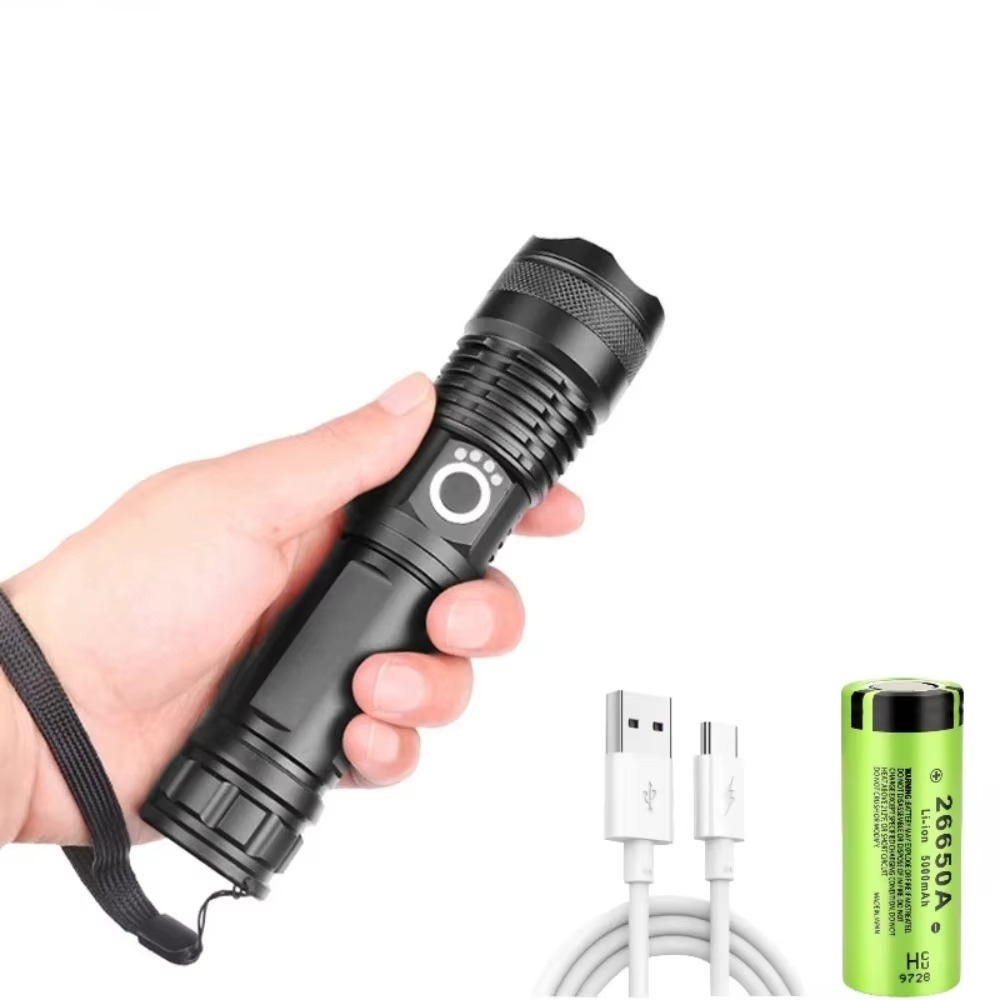 BowLift | High-Power LED Tactical Flashlight, USB Rechargeable, Zoomable Beam, 5 Light Modes, Waterproof, Fits 26650 Battery