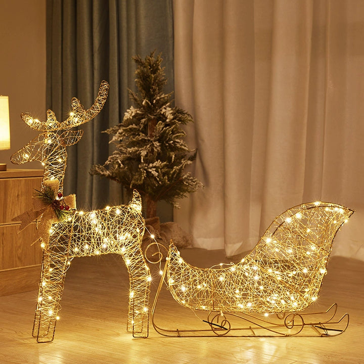 Christmas Glowing Iron Art Deer Sleigh Ornament