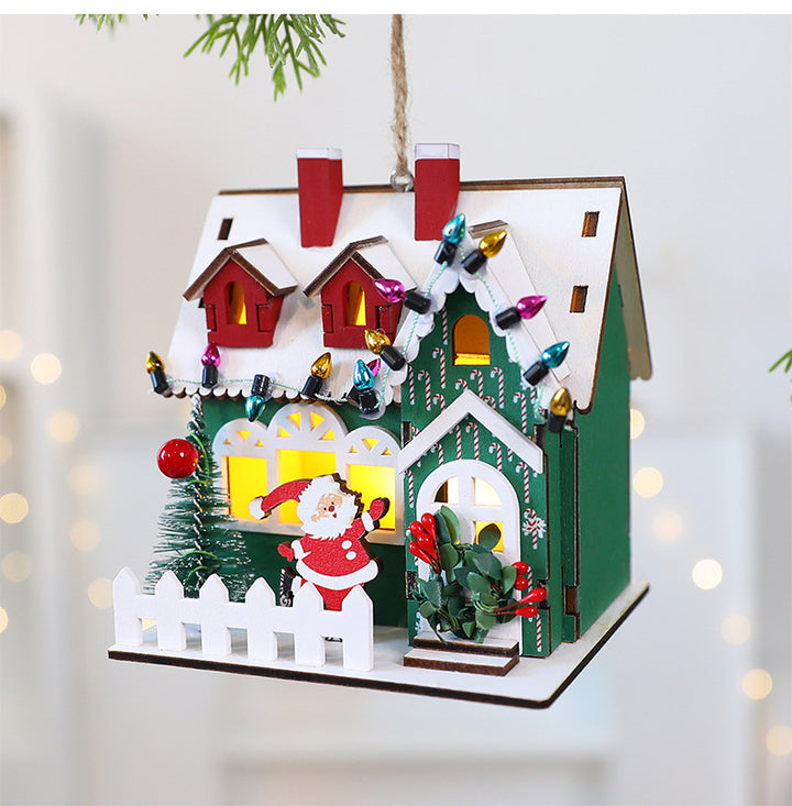 Miniature Wooden Christmas House Hanging Ornament