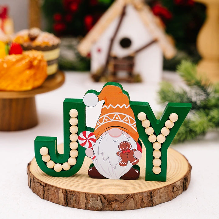 Wooden Gingerbread Gnome JOY Christmas Ornament