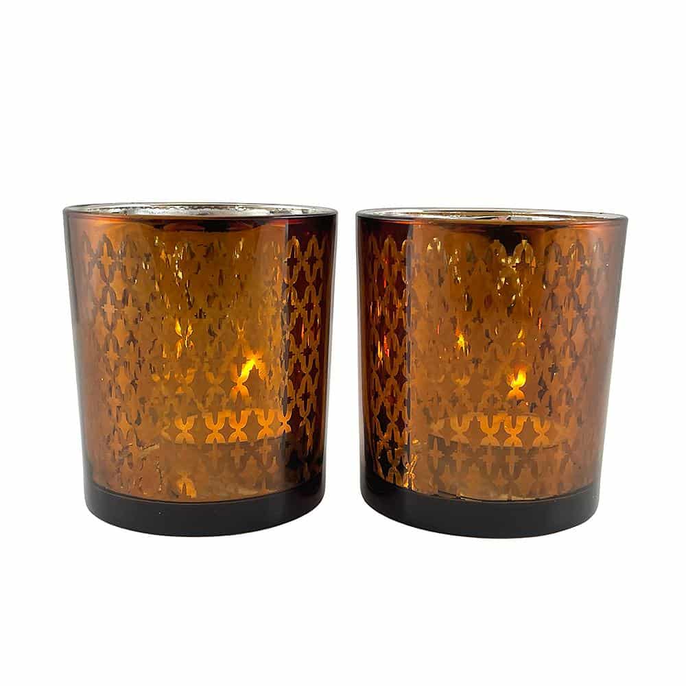 Tea light holder made of glass (2 pcs.) Copper / black by SIA Home Fashion | Bowlift