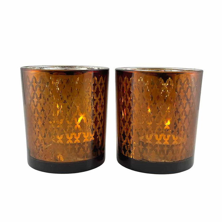 Tea light holder made of glass (2 pcs.) Copper / black by SIA Home Fashion | Bowlift