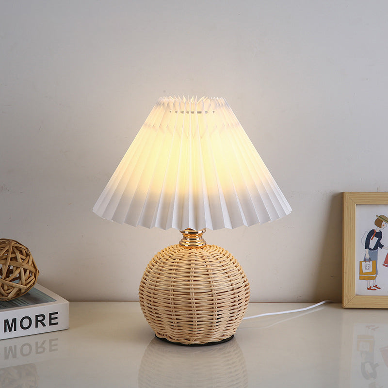 BowLift | RattaLume Nordic LED Table Lamp | Woven Rattan & Foldable Fabric Shade | Mood Light | Decor for the Bedroom