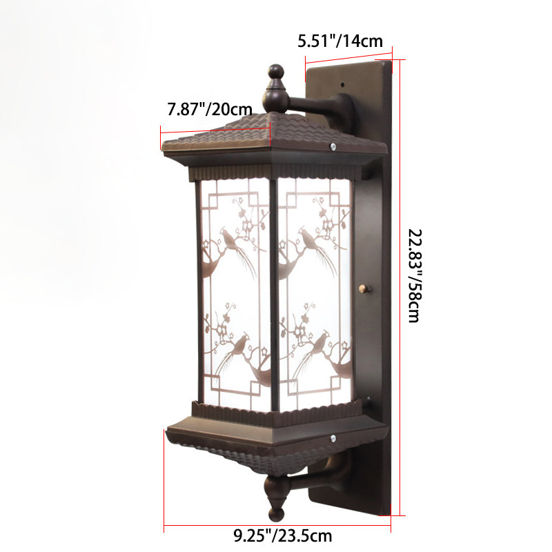 Traditional Chinese Rectangular Aluminum Glass Solar LED Wall Sconce Lamp For Garden | Bowlift